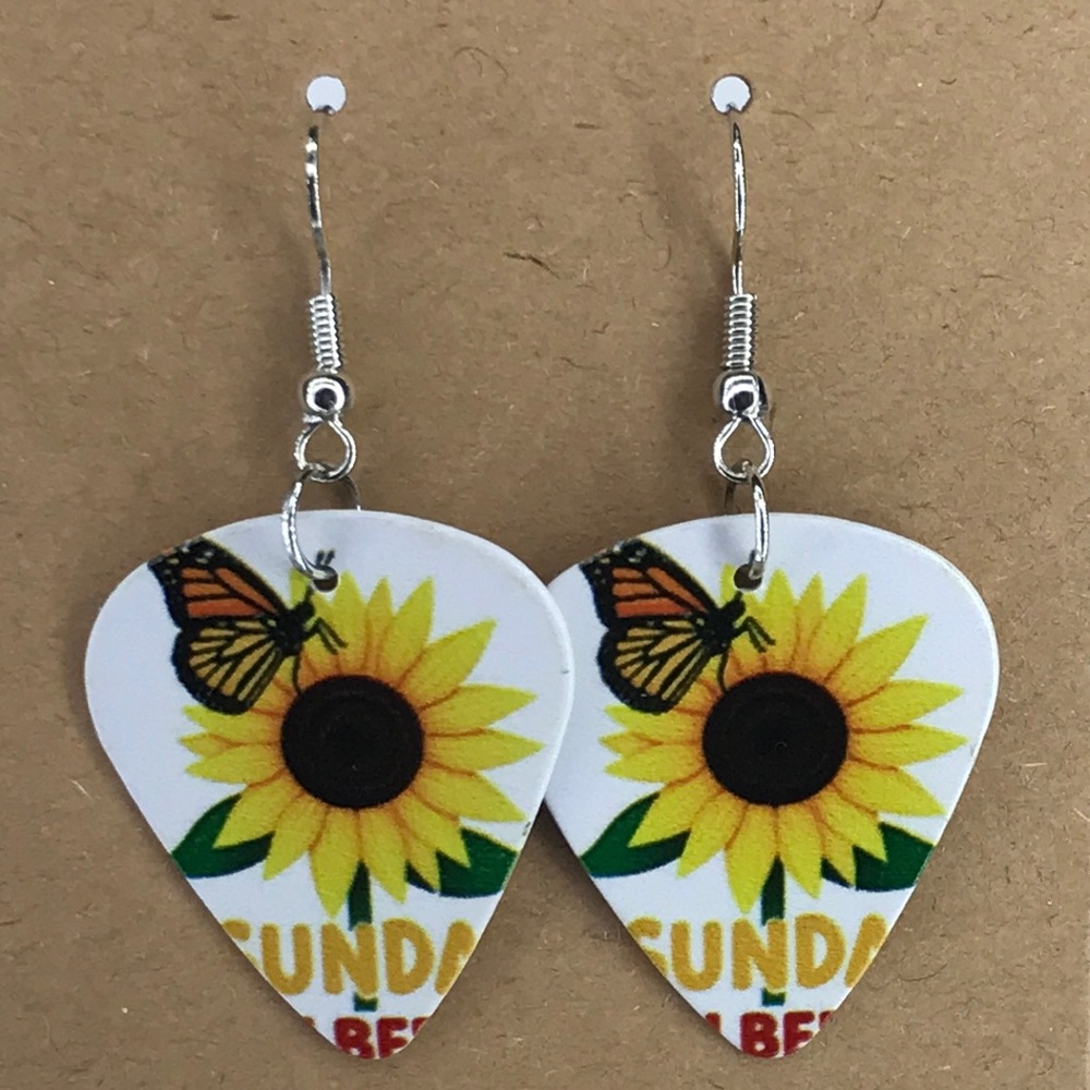 Sunflower Guitar Pick Custom Earrings Fashion Jewelry - Picture 4 of 4